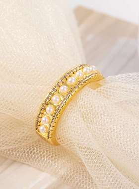 Real gold electroplating pearl ring fashion personality simp