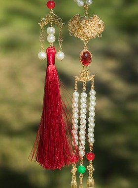 配马面裙的璎珞【岁岁平安】明制长背云古风汉服项链复古珍珠颈饰