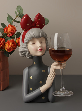 北欧创意蝴蝶结女孩红酒架摆件家居酒柜商场酒店超市美陈摆件