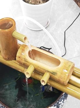 流水瀑布鱼缸缸造景摆件水器循环大造景养鱼水泵小型过滤竹子景观