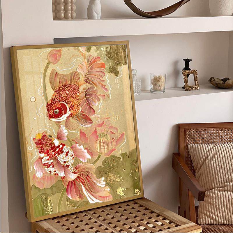 荷花小金鱼钻石画满钻2025新款客厅高级感好运锦鲤贴钻十字绣带框,淘宝优惠券,粉丝福利购,淘宝优惠卷