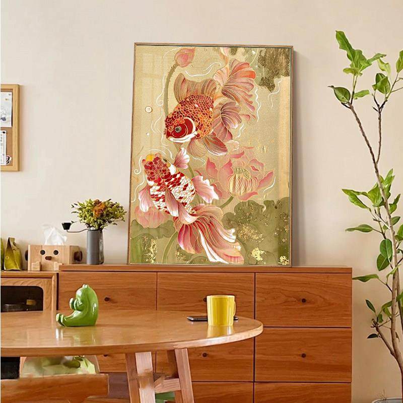 荷花小金鱼钻石画满钻2025新款客厅高级感好运锦鲤贴钻十字绣带框,淘宝优惠券,粉丝福利购,淘宝优惠卷
