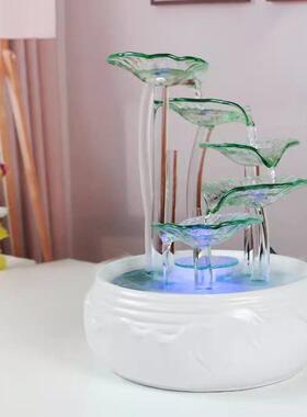 紫色灯笼桌面风水转轮球循环水室内客厅装饰前台乔迁礼