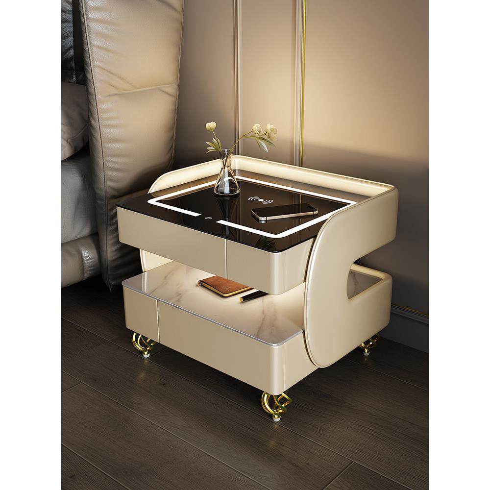 意式极简床头柜智能高级感网红卧室创意智能无线充电岩板床边柜子,淘宝优惠券,粉丝福利购,淘宝优惠卷