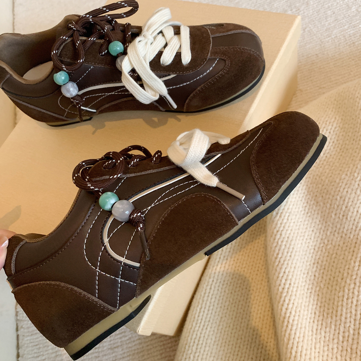 Chio2nd南风 4CM增高德训鞋女冬休闲鞋巨好看百搭配阔腿裤的鞋子,淘宝优惠券,粉丝福利购,淘宝优惠卷