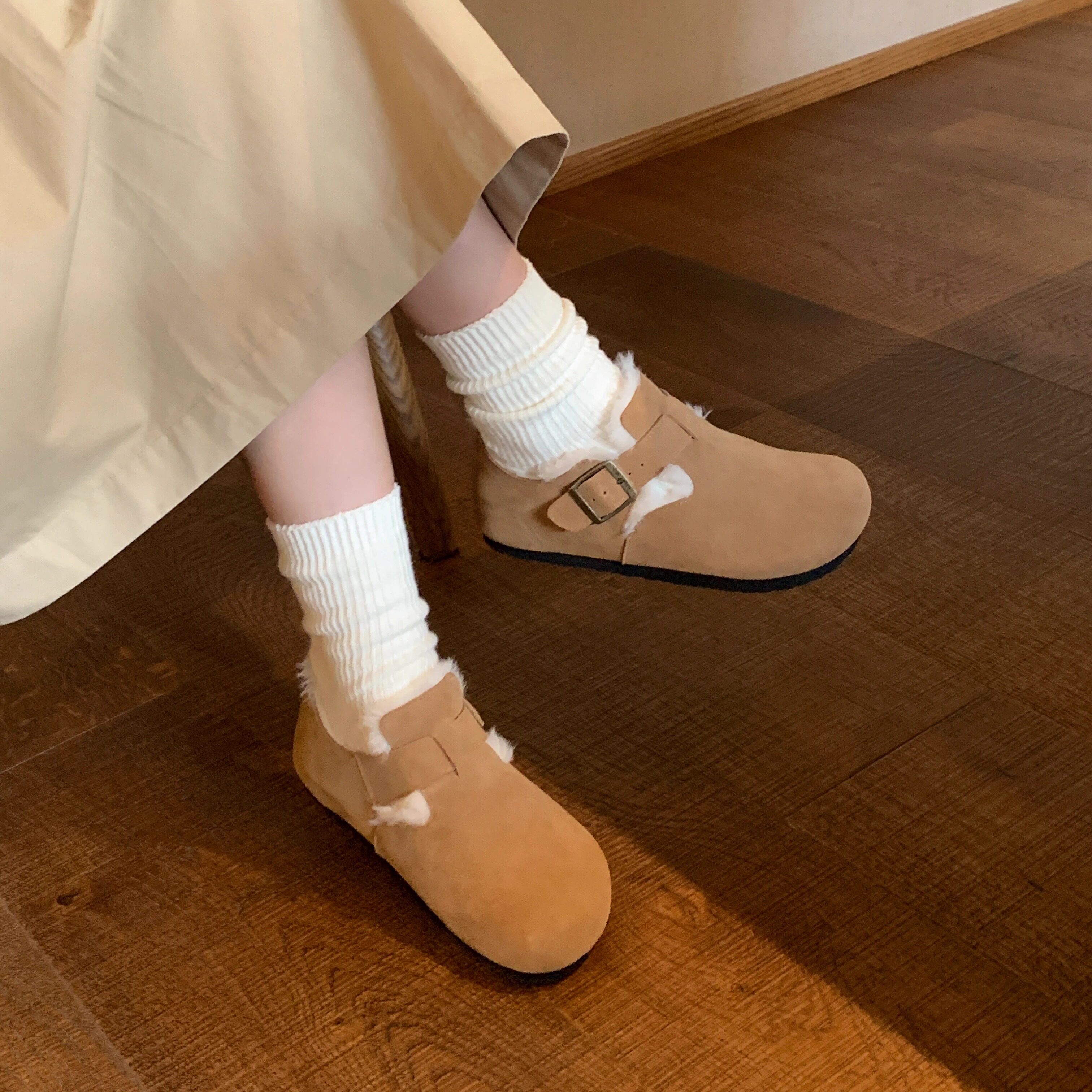 Chio2nd南风 真皮勃肯鞋女秋冬2024全包加绒软皮软底休闲平底鞋,淘宝优惠券,粉丝福利购,淘宝优惠卷