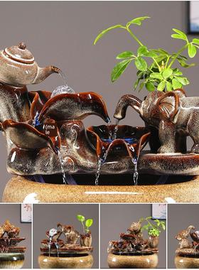 陶瓷鱼缸鱼盆流水过滤器风水轮车财饰石槽喷泉景观加湿加氧