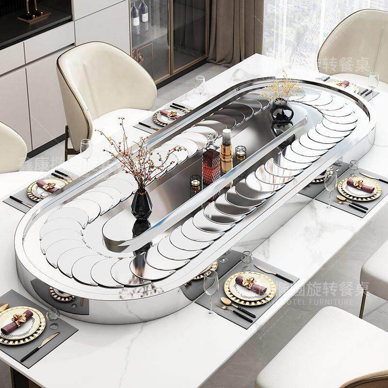 长方形电动传菜转盘 椭圆不锈钢传送带 家用餐桌自动回转展示转盘,淘宝优惠券,粉丝福利购,淘宝优惠卷