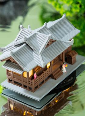 中式古建筑模型假山房子水陆缸鱼缸微景观造景书房庭院盆景摆件