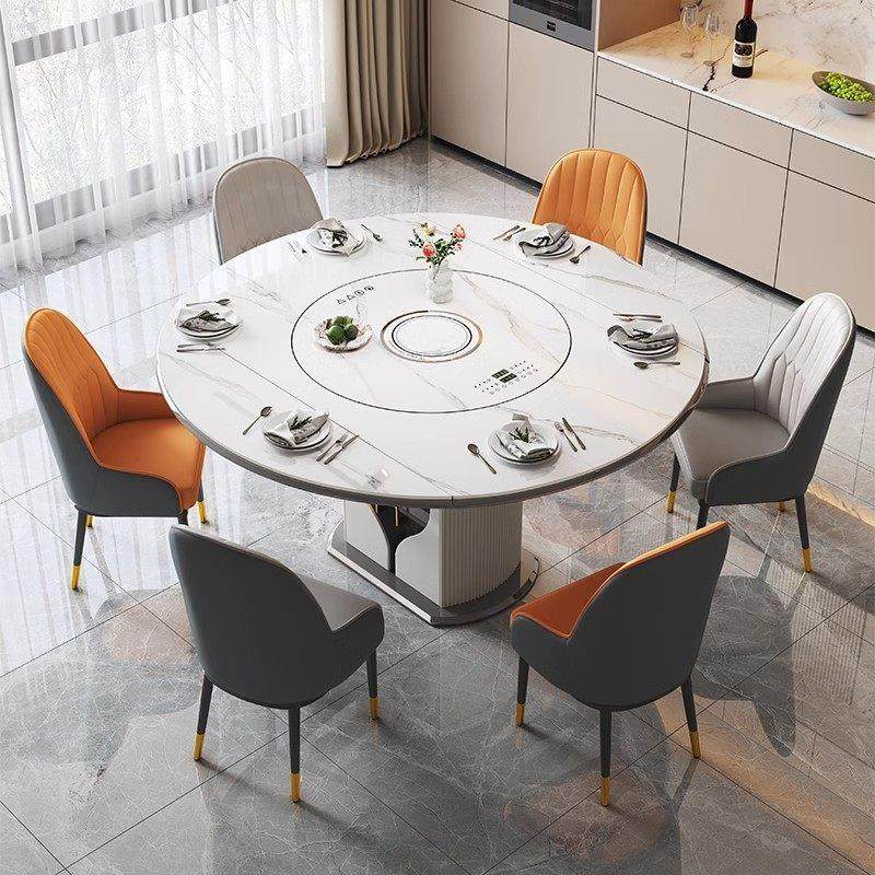 智能语音高端岩板餐桌电磁炉暖菜板电动转盘一体桌家用可折叠饭桌,淘宝优惠券,粉丝福利购,淘宝优惠卷