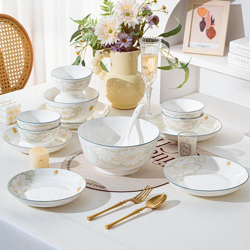 釉下彩碗碟套装家用2025新款碗具陶瓷碗盘筷子高颜值餐具套组乔迁,淘宝优惠券,粉丝福利购,淘宝优惠卷