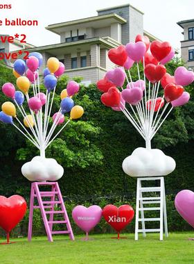 网红签到景区户外照片装饰玻璃钢心云雕塑气球梯大型装饰品