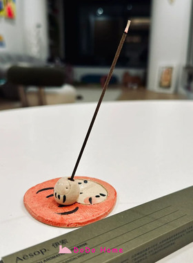 达摩香插线香盘陶瓷日式红色开运