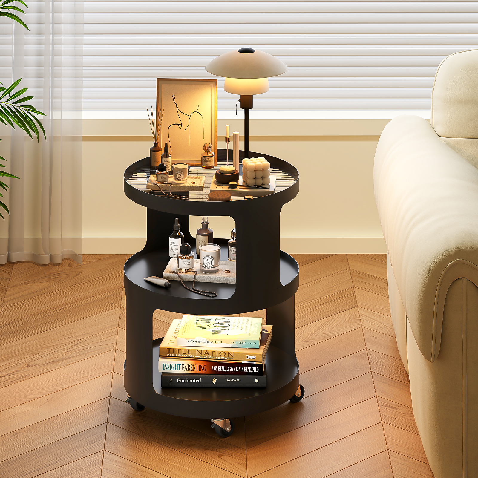 圆形沙发边几带轮可移动客厅小茶几家用卧室床头桌创意阳台小桌子 - 图2