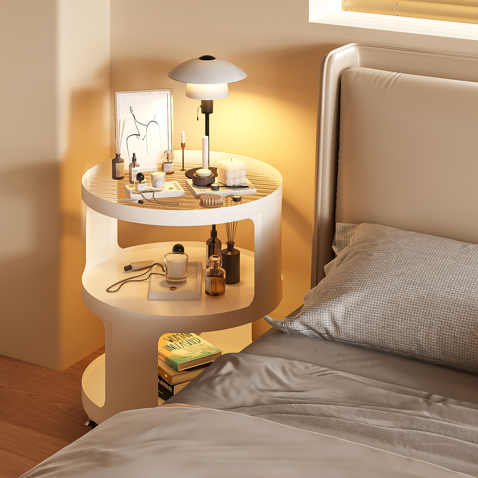 圆形沙发边几带轮可移动客厅小茶几家用卧室床头桌创意阳台小桌子 - 图1