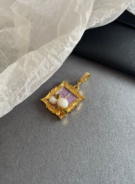 莫奈花园油画风万能扣可替换项链吊坠多种替换淡水珍珠花朵锁骨链