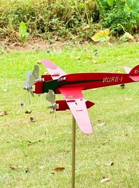 跨境亚马逊金属铁艺红色飞机可旋转户外风向标金属风车庭院花园装