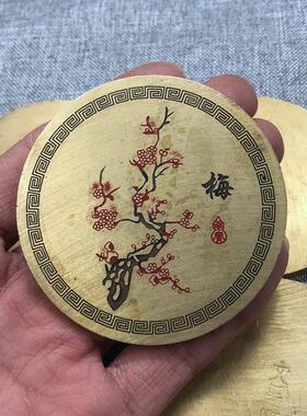 文房书法纯黄铜实心圆形镇尺镇纸压纸尺特价精雕图 梅兰竹菊