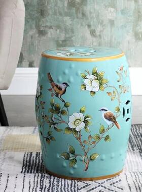 欧式摆件陶瓷墩花鸟陶瓷鼓凳新中式圆凳家居创意梳妆凳换鞋凳家具