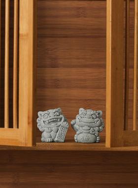 创意国潮可爱小狮子茶宠摆件好运纳福一对家居茶桌鱼缸盆景装饰品