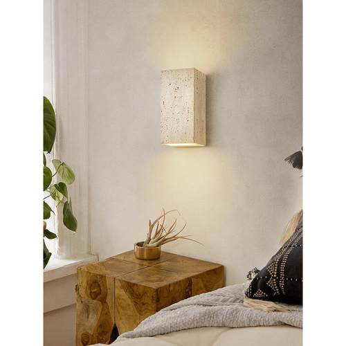 壁灯，卧室床头灯，日本风格Wabi-Sabi风格黄色石灰华覆古名茶室 - 图0