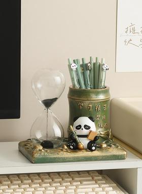 创意熊猫笔筒办公室桌面装饰学习很苦坚持很酷学生老师教师节礼物