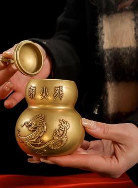 纯铜避火龙瓶子厨房西北角乾位化解火烧天门泻火龙开盖铜葫芦摆件