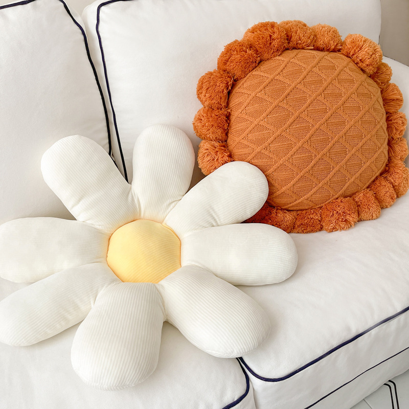 样板房ins北欧风花朵沙发抱枕白色轻奢网红抱枕套不含芯床头靠垫 - 图1