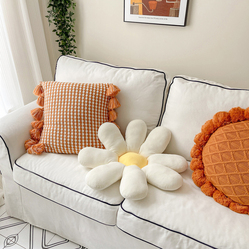 样板房ins北欧风花朵沙发抱枕白色轻奢网红抱枕套不含芯床头靠垫 - 图0