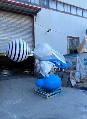 不锈钢熊猫雕塑定制户外长颈金属抽象小鹿切面造型动物大象摆饰