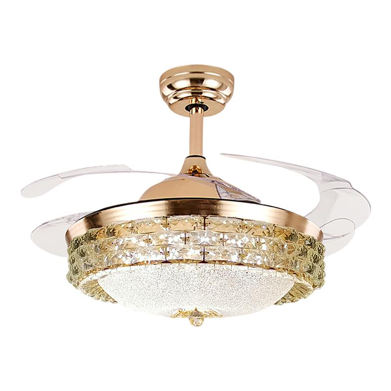 隐形风扇灯新款水晶智能灯餐厅风扇灯客厅简约吊扇灯具卧室电风扇 - 图3