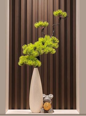 迎客松细长竖高陶瓷花瓶入户玄关摆件客厅电视柜花艺装饰现代高级