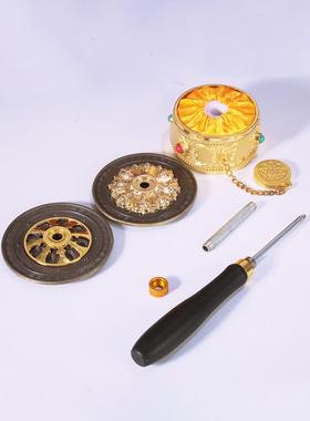 合金藏式手摇转筒家用立体浮雕手摇双轴承桶实木随身用摆件白黑色