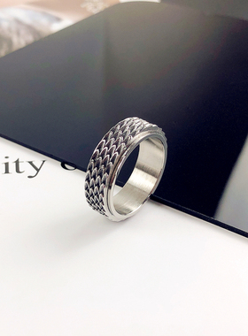 花京远男士钛钢龙鳞复古戒指