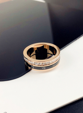 花京远男女款钛钢镶钻可转动戒指