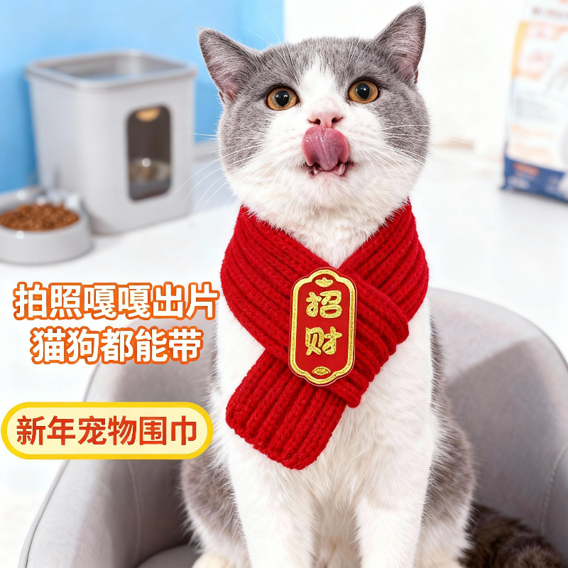 猫咪围脖小狗可爱项圈毛线宠物围巾围兜狗狗保暖配饰红色喜庆新年,淘宝优惠券,粉丝福利购,淘宝优惠卷