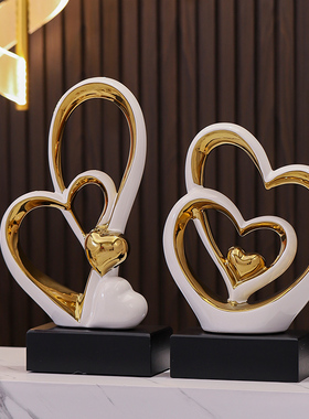 现代轻奢装饰品客厅玄关酒柜桌面高档工艺品心心相印创意家居摆件