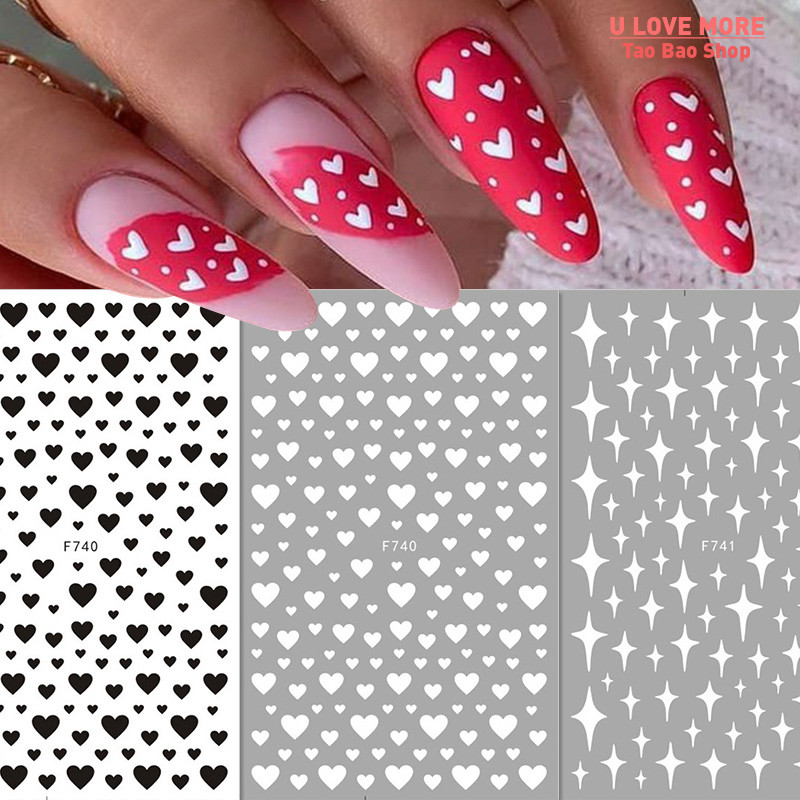 1PC 3D Nail Stickers Black Heart Love Self-Adhesive Slider L - 图1