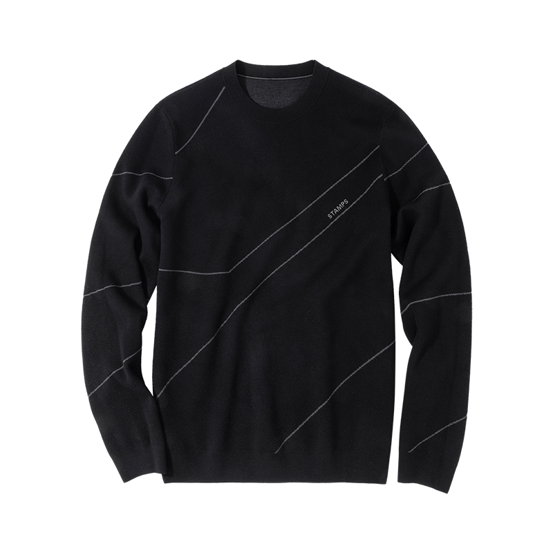 布先生轻奢长袖羊毛衫男款字母刺绣撞色线条保暖圆领毛衣PT15581