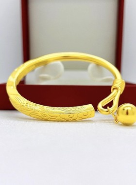 绕丝吉言实心錾刻金包银手镯女
