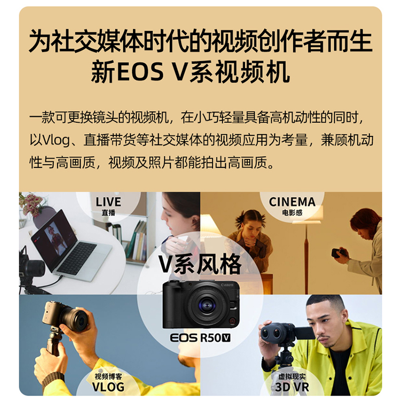 【新品】佳能R50V微单数码相机高清视频4K直播轻便旅游自媒体Vlog - 图0