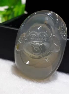 极速天然翡翠色冰种玻璃种起萤光弥勒笑佛包衣佛手把件手玩 转运