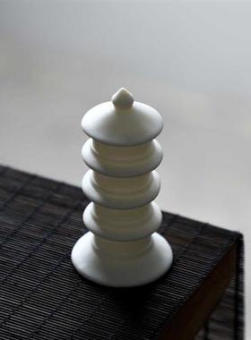 陶瓷故宫造型宝塔亭子中国风微景观造景装饰品茶道配件 创意摆件