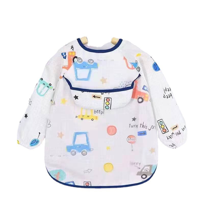 Baby eating smock waterproof and anti-dirty pure cotton spring and autumn baby bib for boys and girls reverse wear protective clothing children's apron