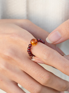 【炽热活力】石榴石琥珀戒指范李李圣诞礼物新年热情活力指环女款