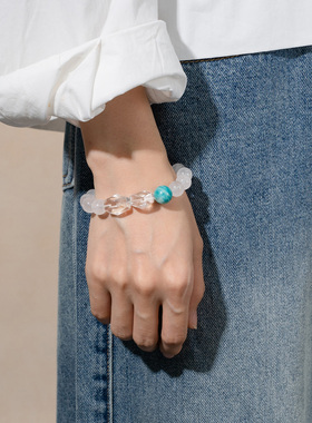 【禅意平和】异形白幽灵天河石白水晶绿松手串范李李女水晶手链