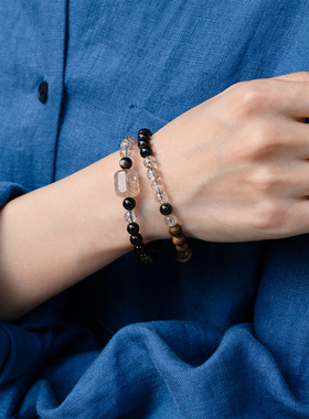 【内核稳定】黑银曜石奇楠双圈手串范李李新年礼物稳定情绪手链