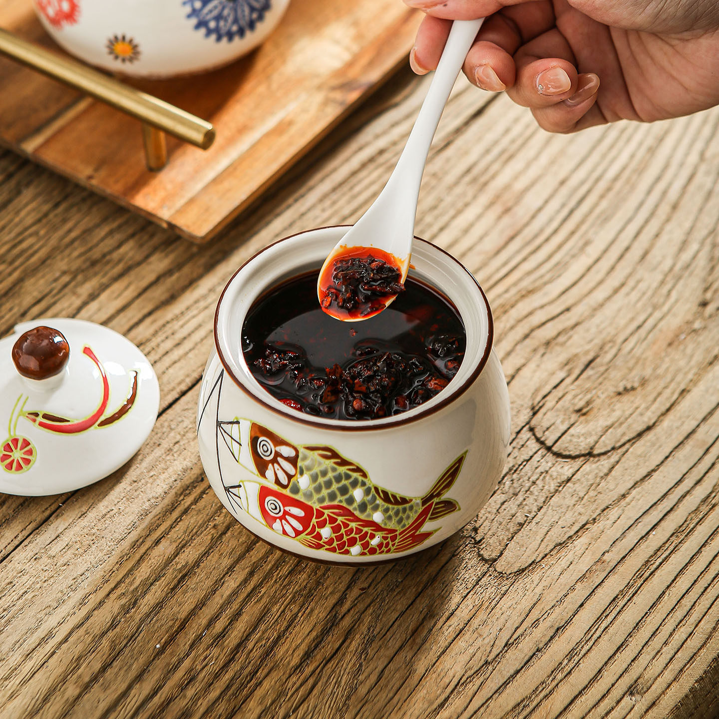 猪油罐家用耐高温陶瓷油瓷罐带勺辣椒油罐厨房盐罐子调味瓶调料盒,淘宝优惠券,粉丝福利购,淘宝优惠卷