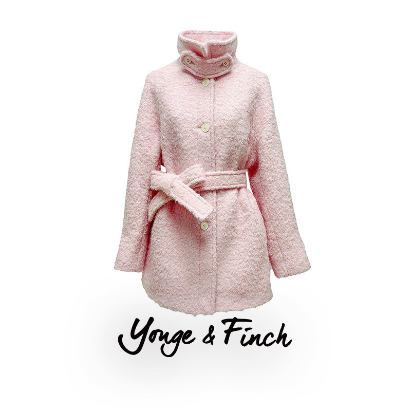 Yonge&Finch/扬芬缇26春季新品粉色肌理感束腰减龄修身羊毛大衣,淘宝优惠券,粉丝福利购,淘宝优惠卷