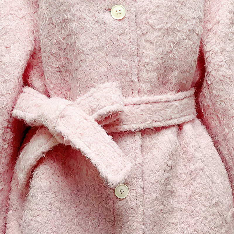 Yonge&Finch/扬芬缇26春季新品粉色肌理感束腰减龄修身羊毛大衣,淘宝优惠券,粉丝福利购,淘宝优惠卷